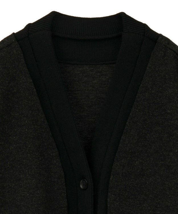 YECCA VECCA ニット切替メルトンVネックカーディガン Charcoal Gray