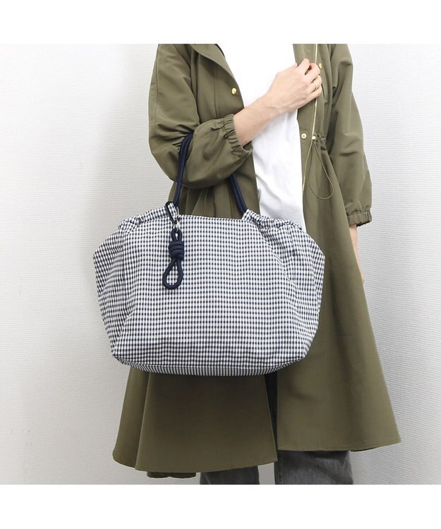 UNBILLION VERYコラボ カシュカシュ cachecache / ナイロンドローコードトートバッグ ネイビーミックス