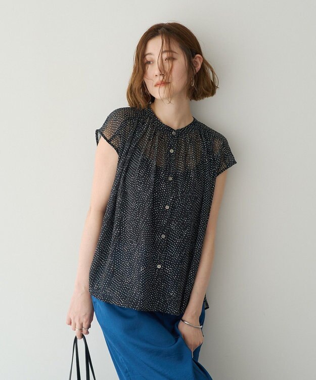 YECCA VECCA シアードット柄ブラウス Black