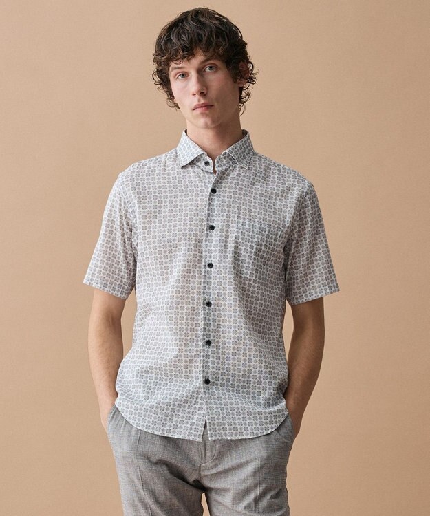 JOSEPH ABBOUD 【キングサイズ・綿100％・JAPANファブリック】パナマボイルプリント 半袖シャツ ライトグレー系5