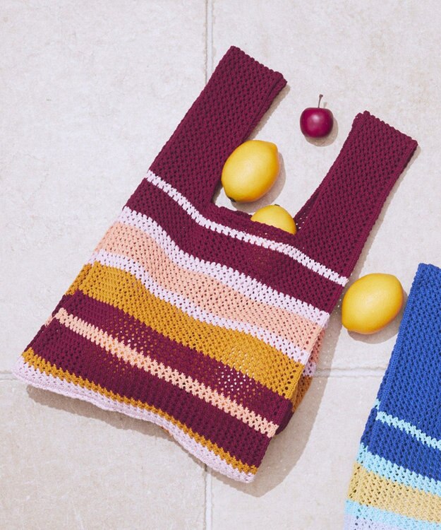 earth music&ecology マルチボーダーニットバッグ Red