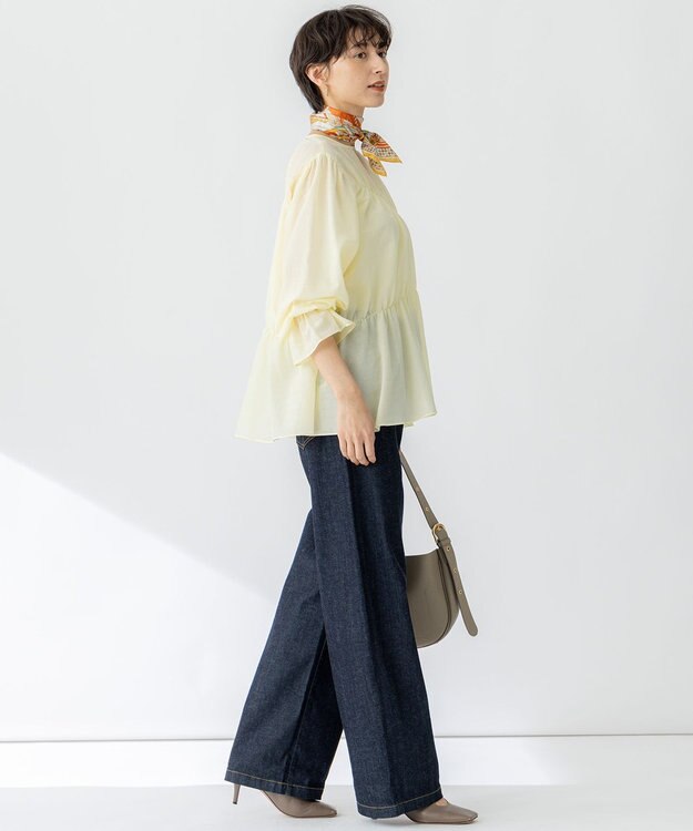 23区 【洗える】シアーコットンシルク シャーリング デザイン ブラウス ライトイエロー系