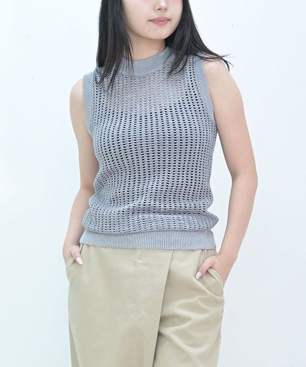 TOQUE 25SS新作〈大草直子さんアドバイザー〉【天然素材】シルク×コットン粗メッシュニットノースリーブ グレー