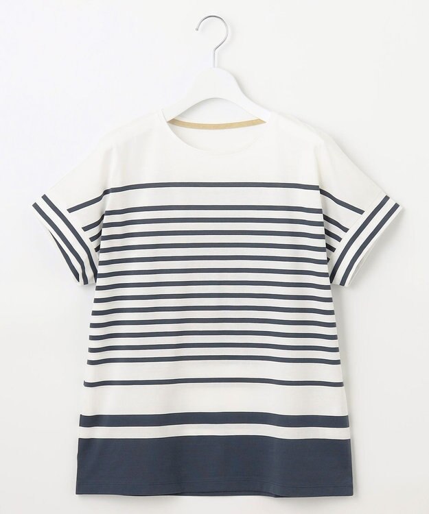 自由区 L 【洗える】ハイカウントボーダー カットソー オフ×インク