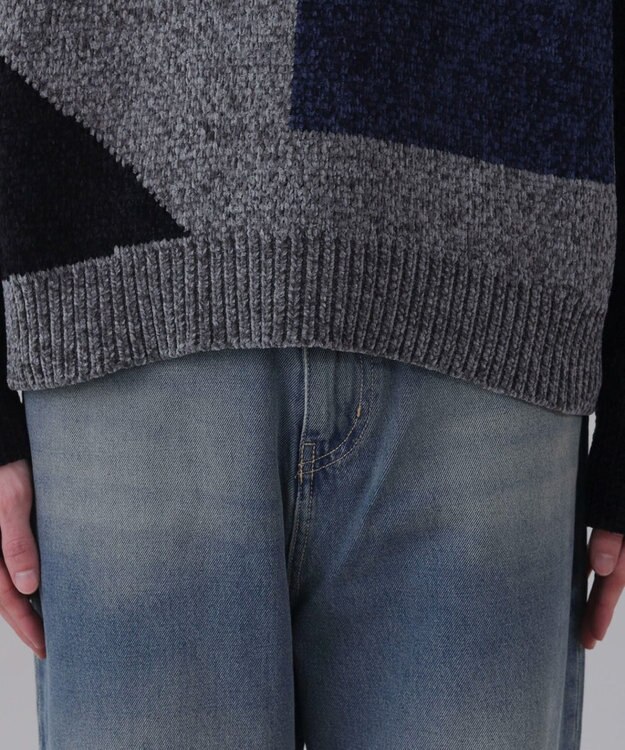 WEGO 【ユニセックス着用ITEM】ベロアモールカラーブロックプルオーバー グレー