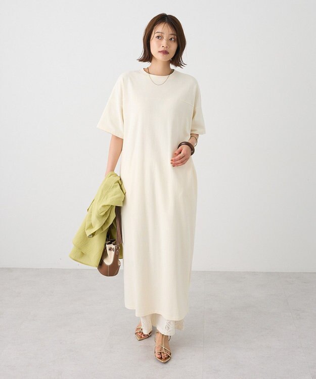 CRAFT STANDARD BOUTIQUE ビッグシルエット5分袖ワンピース Ivory