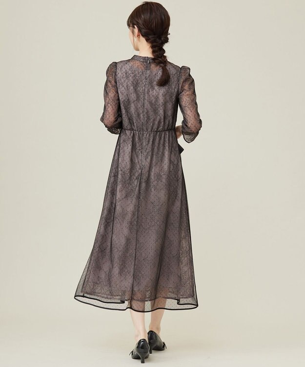 ANY SIS 【洗える】 ドットチュールレース ドレス ローズグレー×ブラックレース