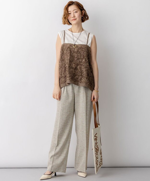 23区 L 【先行予約】リネンライクブッチャー ワイドパンツ ライトグリーン