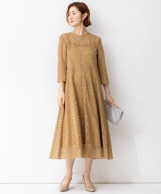23区 S 【APPLAUDIR】ニュアンスフラワーレース ドレス キャメル系