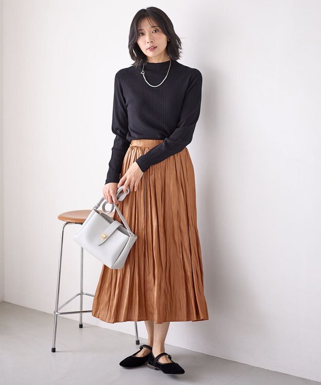 ANY 【洗濯機可】ランダムリブハイネックニット ブラック