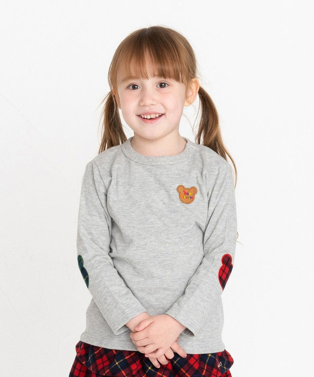 MIKI HOUSE HOT BISCUITS 【70-110cm】 エルボーパッチ 接結天竺長袖Tシャツ グレー