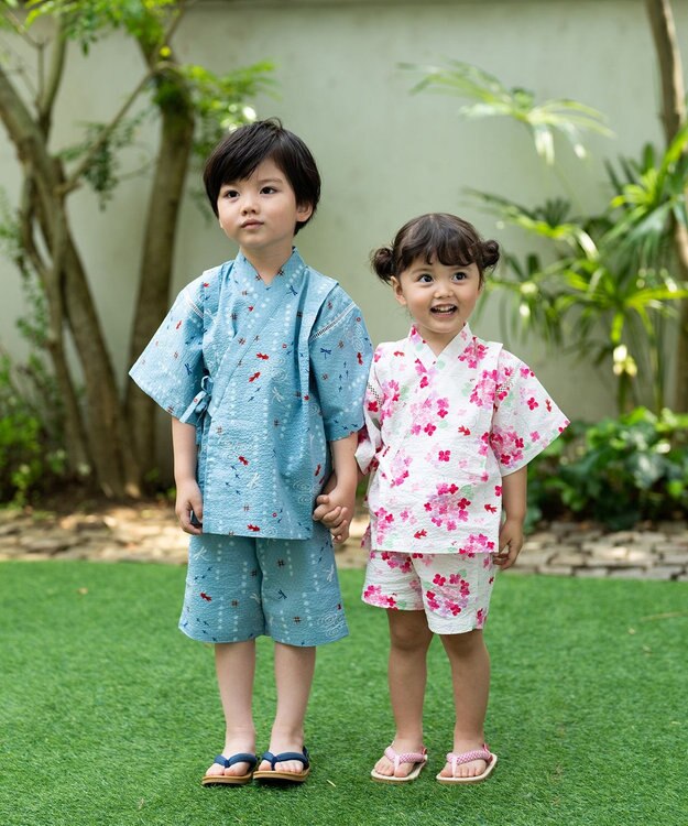 MIKI HOUSE HOT BISCUITS 【ミキハウス】【80-150cm】 アジサイ柄甚平スーツ 白