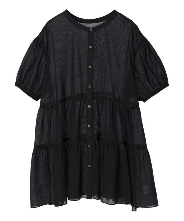 earth music&ecology 綿ローンティアードチュニック Black