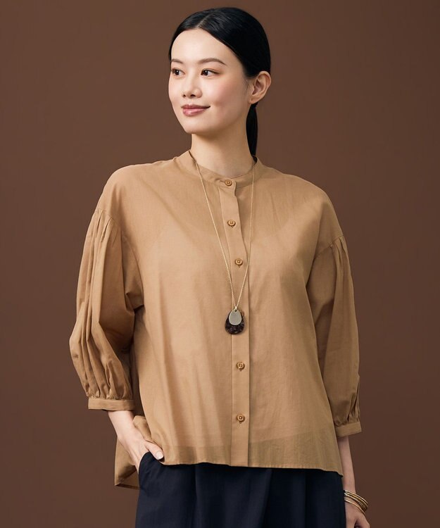 自由区 L バンドカラーコットン ブラウス サンタンブラウン