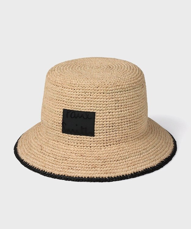 Paul Smith クロップドロゴ ラフィア バケットハット ベージュ