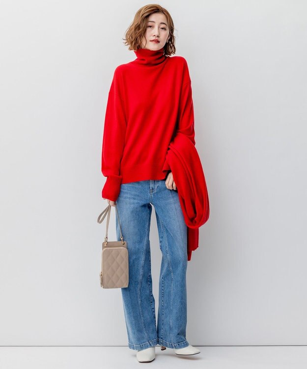 23区 【滝沢眞規子さん着用/洗える】ピュアカシミヤ タートルネック ニット レッド系