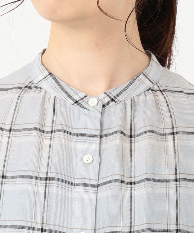 J.PRESS LADIES L 【洗える】セルロース綾チェック ワンピース サックスブルー系3