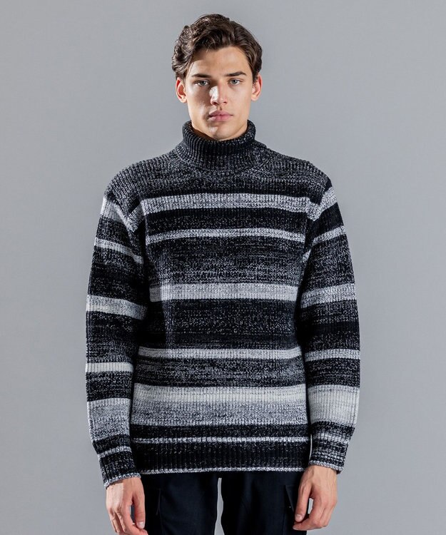 JOSEPH HOMME 【LEON 2月号掲載】グラデーションボーダー　タートルネックニット ブラック系2