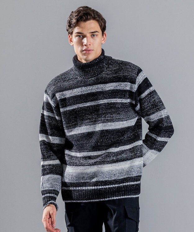 JOSEPH HOMME 【LEON 2月号掲載】グラデーションボーダー　タートルネックニット ブラック系2