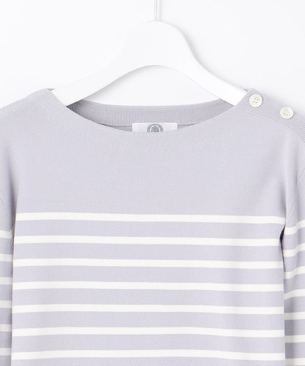 J.PRESS LADIES 【洗える】KATE パネルボーダー ボートネック ニット ふじ色系1