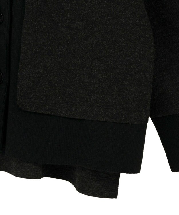YECCA VECCA ニット切替メルトンVネックカーディガン Charcoal Gray