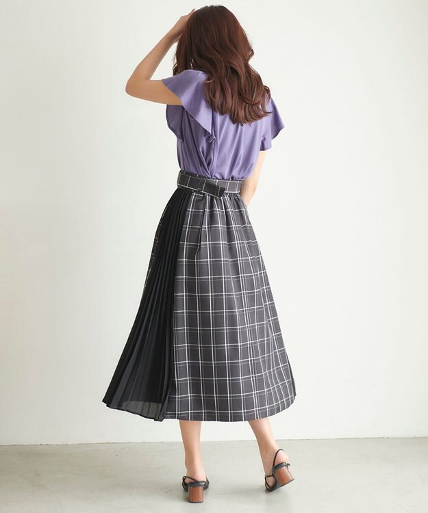 Feroux 【洗える】プリーツコンビチェック スカート ブラック系3