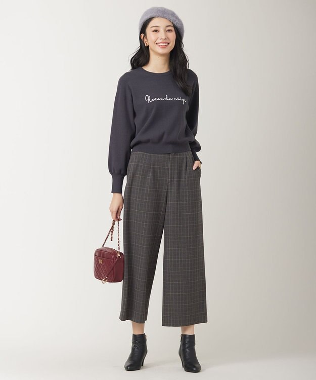 ANY SIS 【シリーズ累計7万本突破！】サーモ2WAYストレッチ ワンタック ワイドパンツ グレーグレンチェック