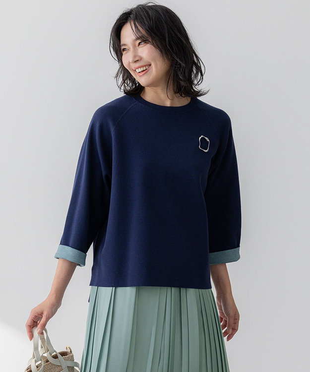 洗える】バイカラー リターンスリーブ ニット / 23区