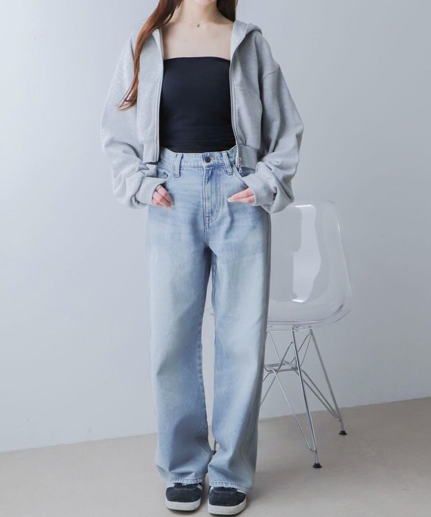 WEGO ショートZIPパーカー 杢グレー