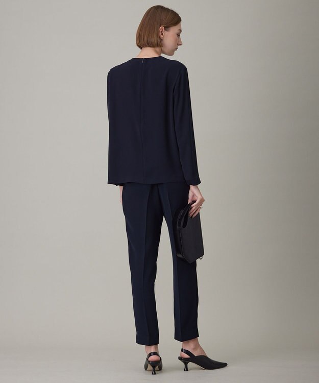 ICB 【洗える】ライトダブルクロス フリルデザインブラウス ネイビー系