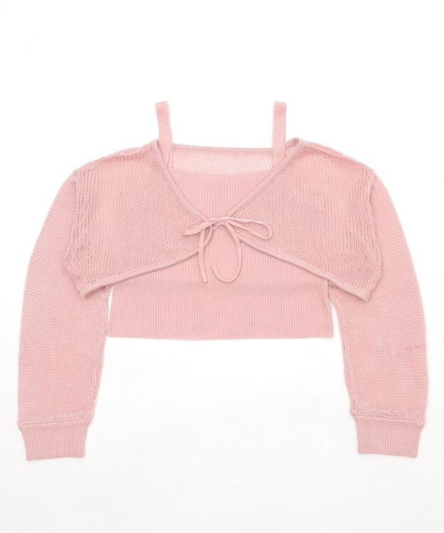 WEGO アンサンブルメッシュリボンカーディガン ピンク