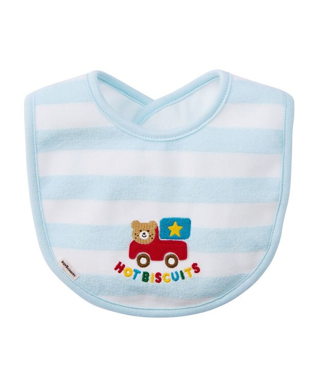 MIKI HOUSE HOT BISCUITS ボーダー柄 はっ水素材 スタイ ブルー