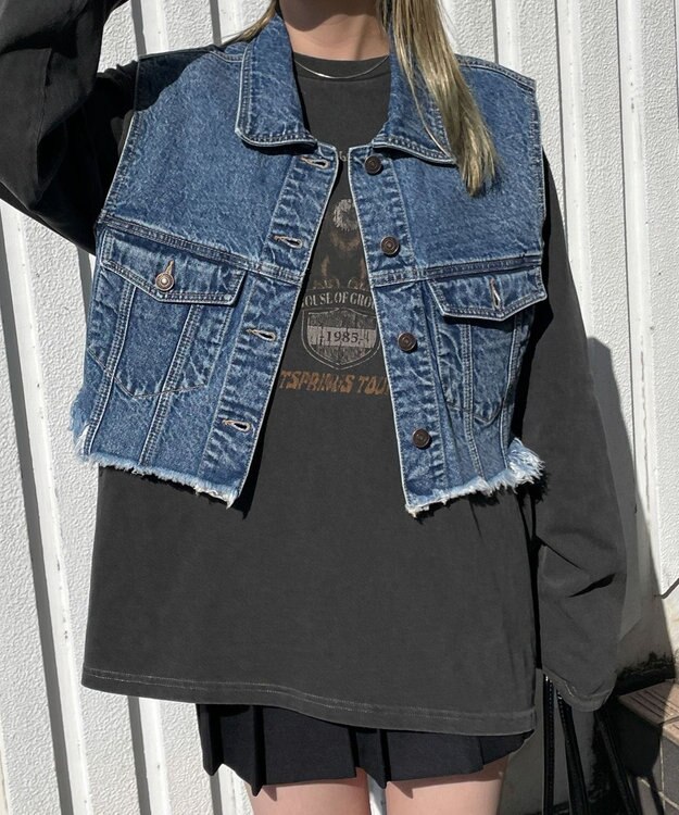 WEGO デニムショートベスト デニム中濃加工色