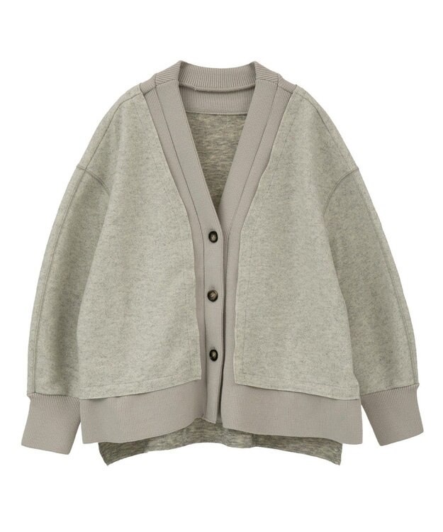 YECCA VECCA ニット切替メルトンVネックカーディガン Gray