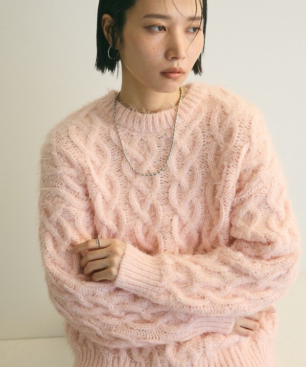 Green Parks armonia．シャギーケーブルニット Pink