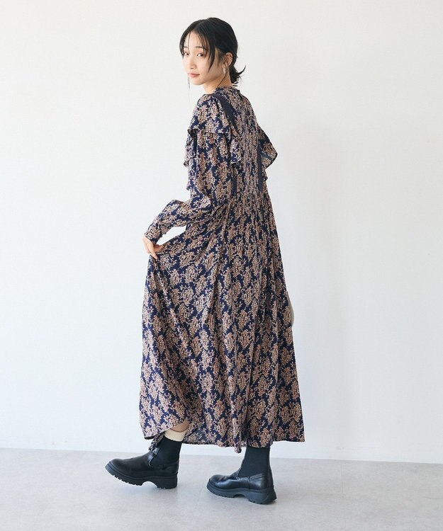 CRAFT STANDARD BOUTIQUE シャーリング袖フリルワンピース Flower yellow