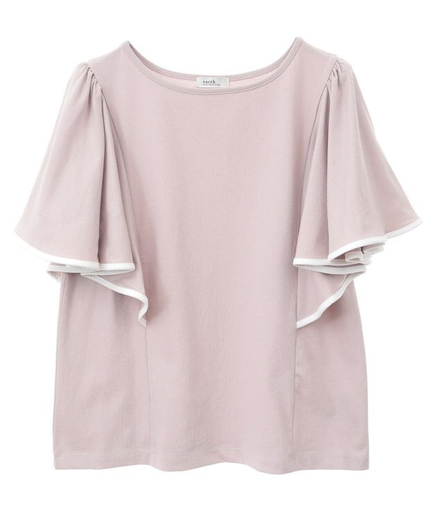 earth music&ecology 【接触冷感/洗濯機可】パイピングフレアスリーブカットソー Pink Beige