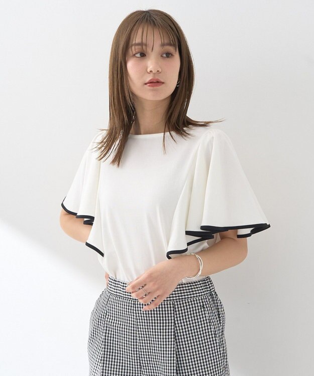 earth music&ecology 【接触冷感/洗濯機可】パイピングフレアスリーブカットソー Ivory