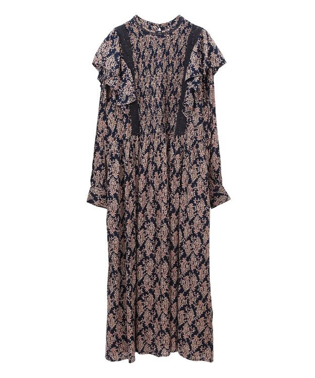 CRAFT STANDARD BOUTIQUE シャーリング袖フリルワンピース Flower yellow