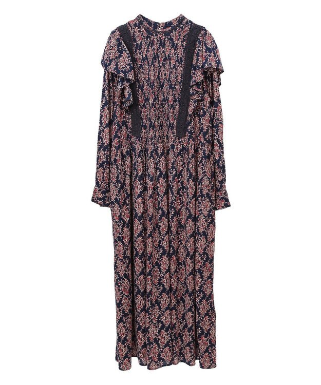 CRAFT STANDARD BOUTIQUE シャーリング袖フリルワンピース Flower Red