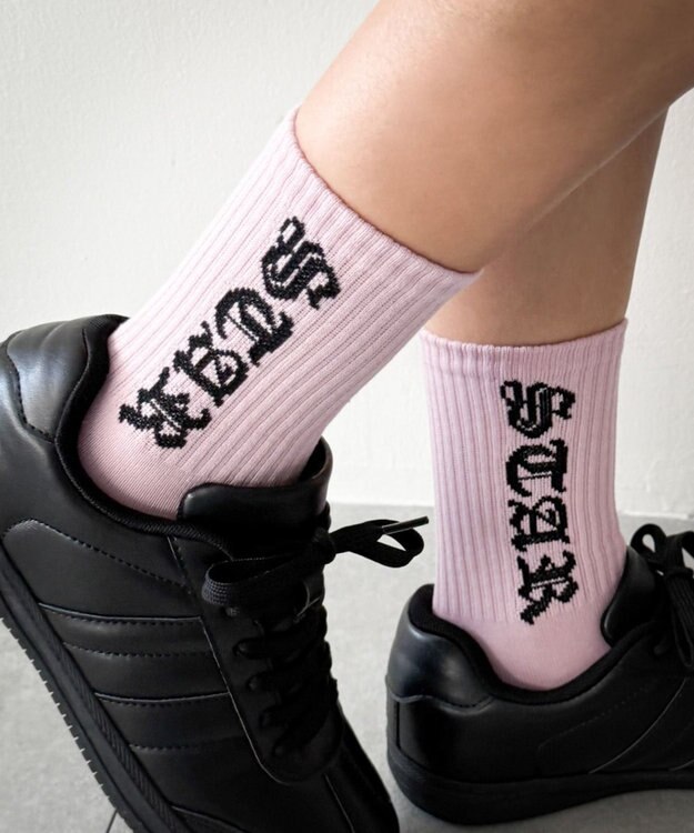 WEGO オールドイングリッシュロゴリブソックス ピンク