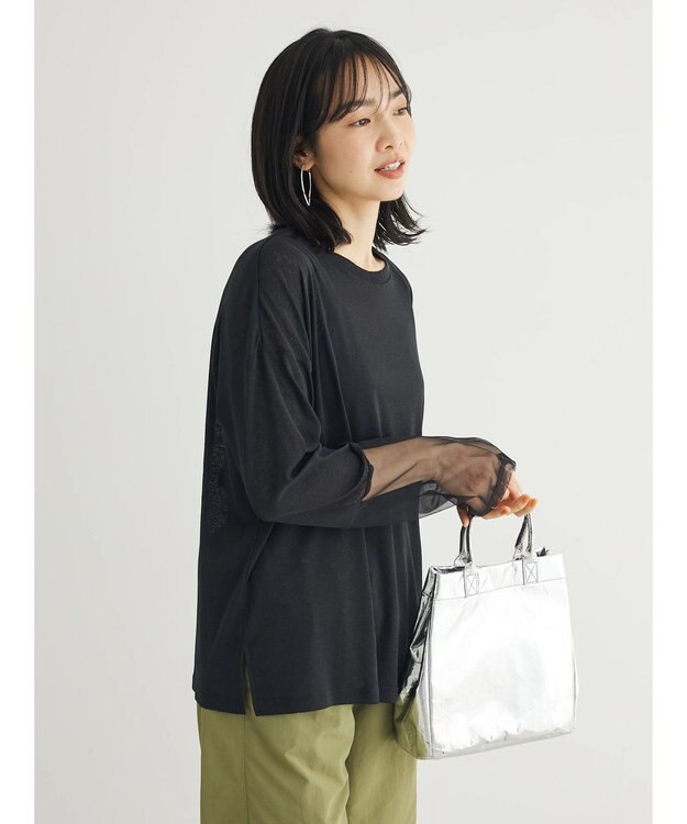 Green Parks 袖チュールドッキングプルオーバー Black