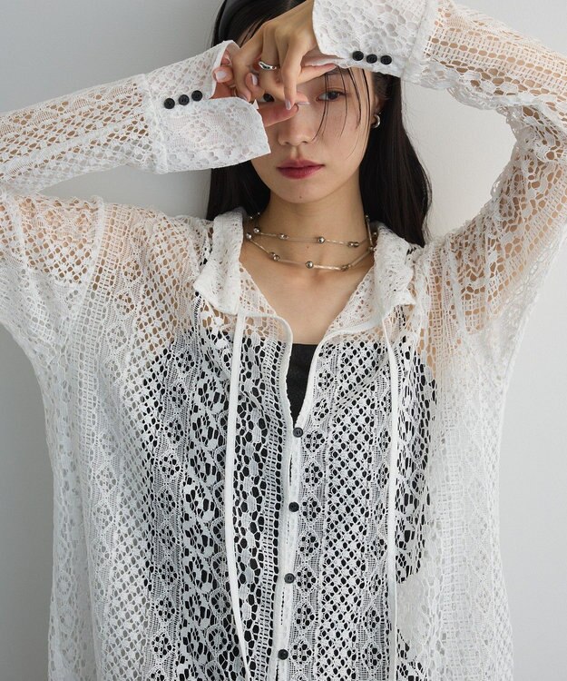 Green Parks ２ＷＡＹリボン付きレースシャツ Off White