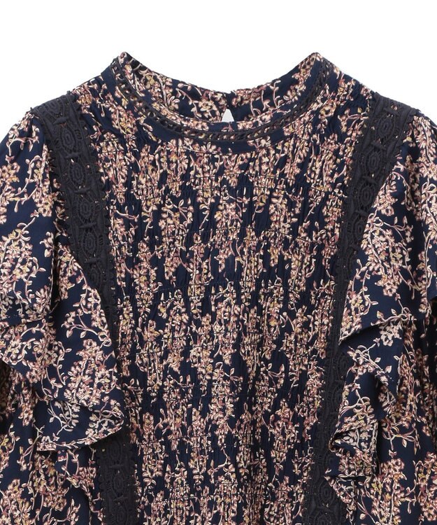 CRAFT STANDARD BOUTIQUE シャーリング袖フリルワンピース Flower yellow