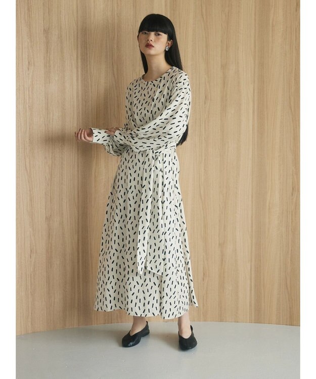 Green Parks armonia．スクエアドットプリントタックワンピース Ivory
