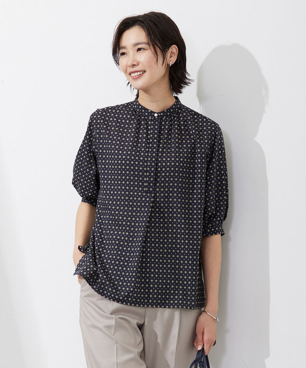 J.PRESS LADIES L 【洗える】 ジオメトリック スタンドカラー ブラウス ネイビー系5