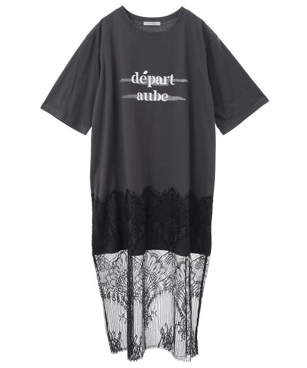 Green Parks 裾レースドッキングカットロゴチュニック Charcoal Gray