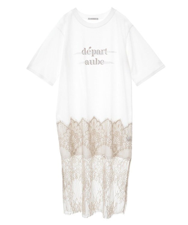 Green Parks 裾レースドッキングカットロゴチュニック Off White