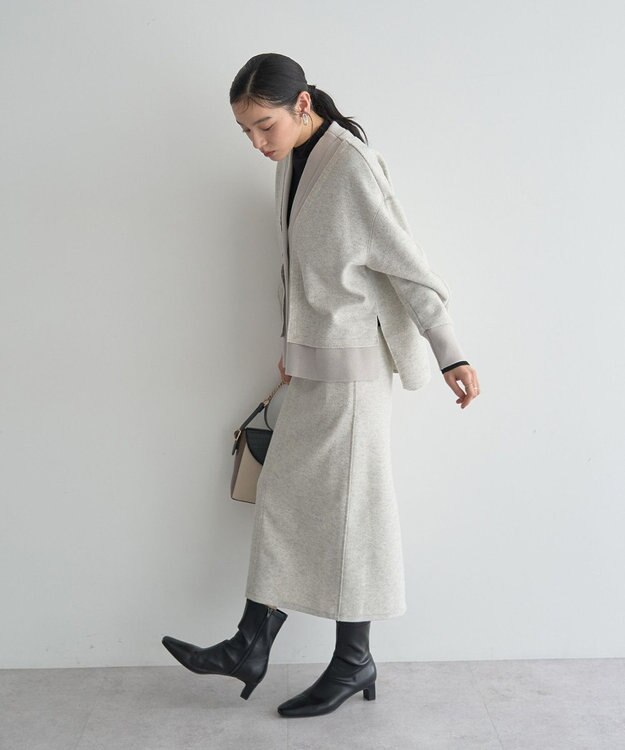 YECCA VECCA ニット切替メルトンVネックカーディガン Gray