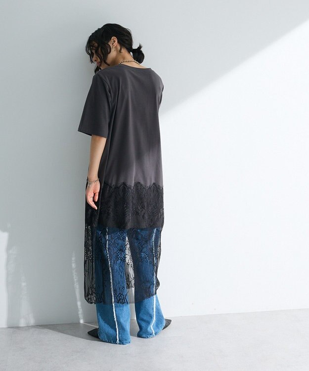 Green Parks 裾レースドッキングカットロゴチュニック Charcoal Gray